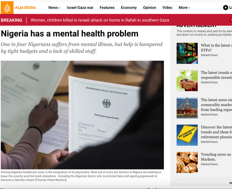 Socrates Mbamalu - Nigeria Has A Mental Health Crisis Al Jazeera, 2019