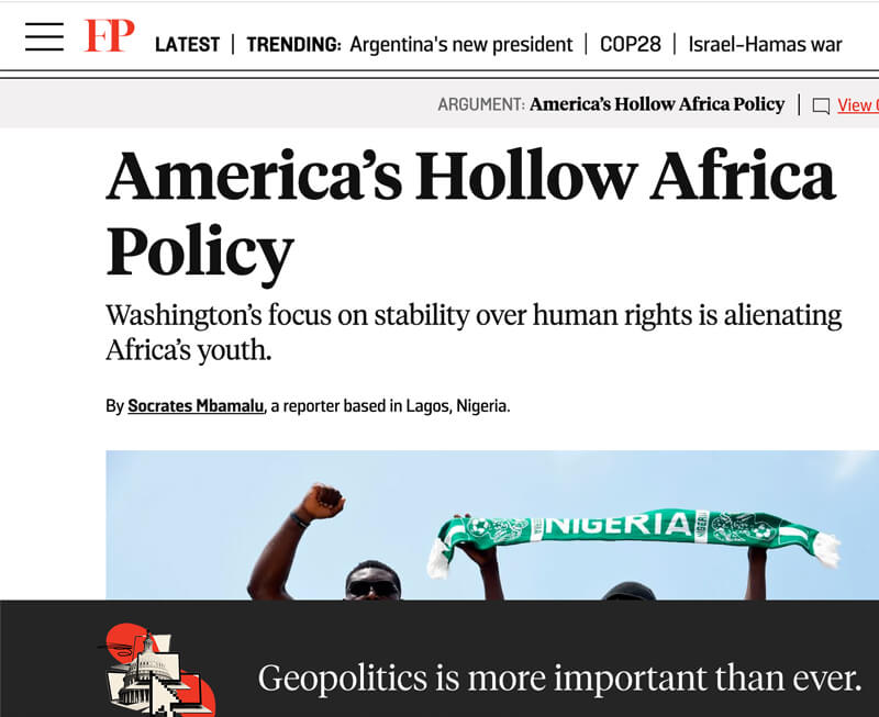 Socrates Mbamalu - America’s Hollow Africa Policy