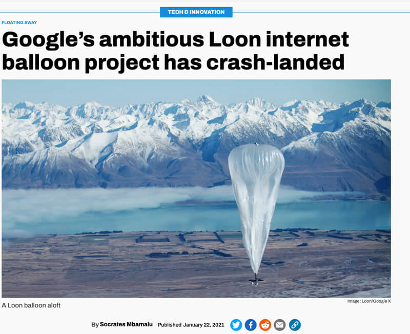 Socrates Mbamalu - Google’s Ambitious Loon Internet Balloon Project Has Crash-Landed Quartz Africa, 2021